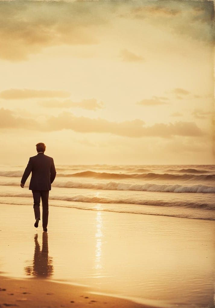 Romantic Beach Sunset in Vintage Photograph Style