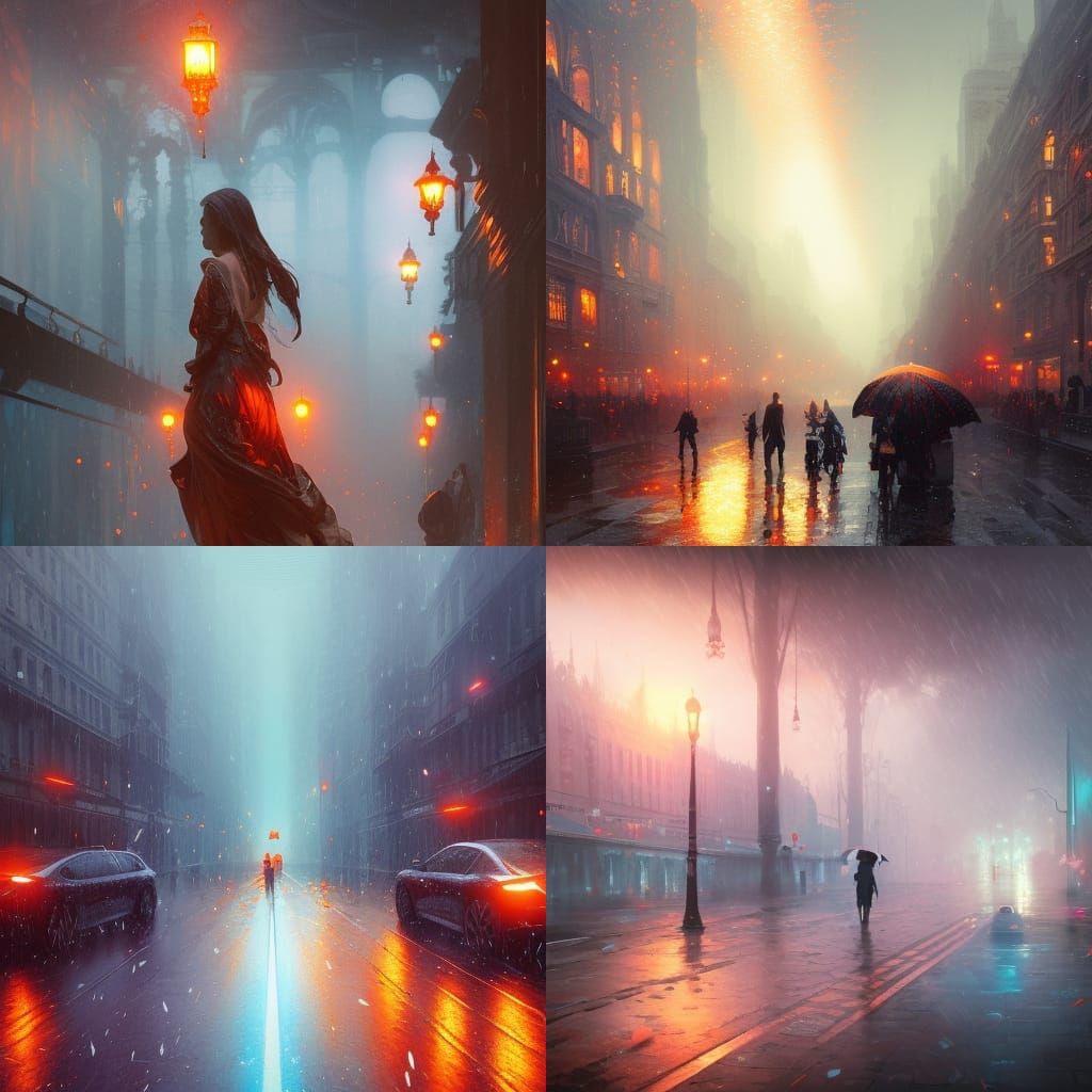 November Rain: Hyperdetailed Splash Art in Orange and Teal