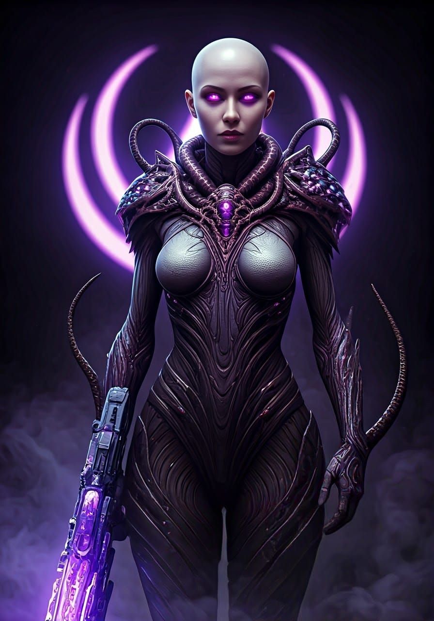 Assimilated Soldier in Cyberpunk Bioluminescent Armor