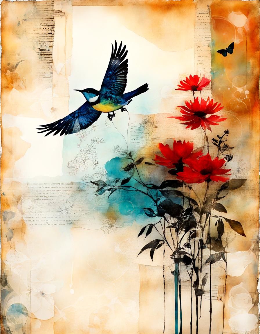 Mongolian Woman by River as Mixed Media Encaustic Art