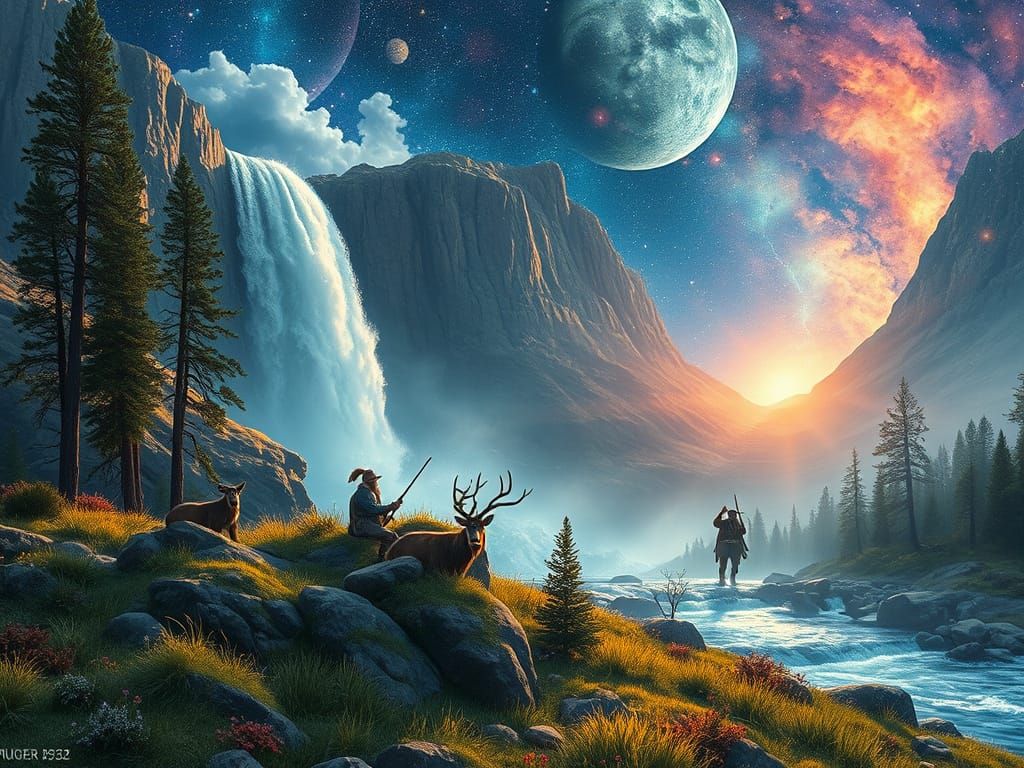 Waterfall Landscape with Native American Hunters, Turner-Ins...