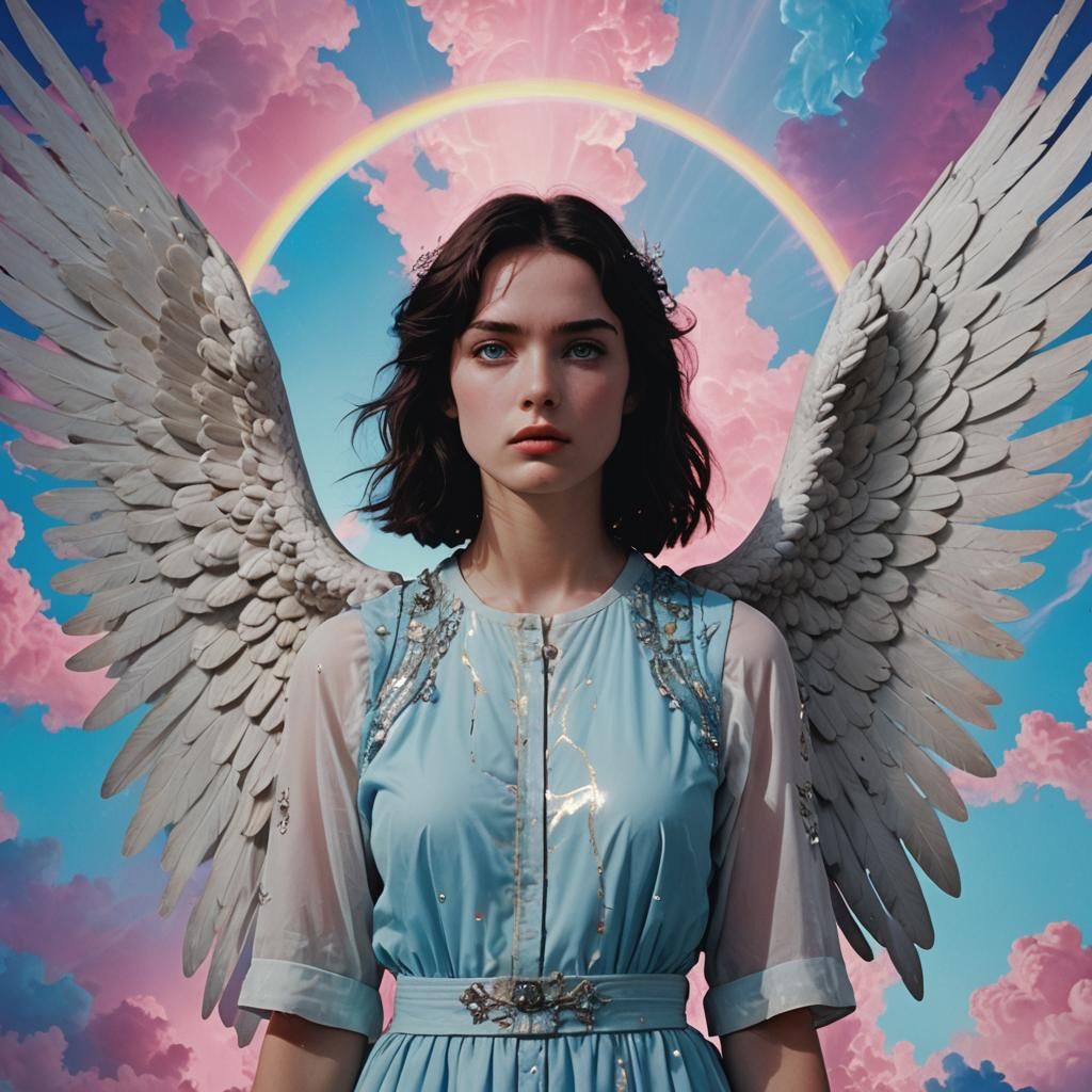 Grunge Fantasy Angel in Vaporwave Dreamscape