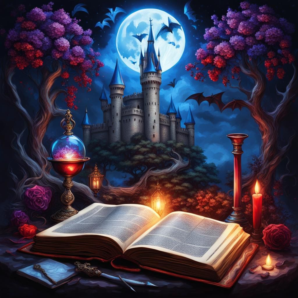 Glassblowing Wizard with Sword, Chalice and Spellbook