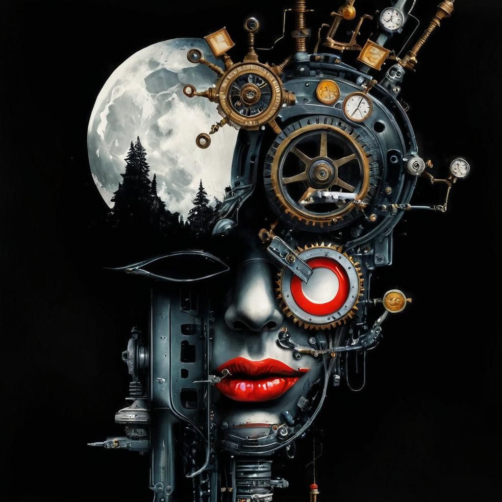 Mysterious Face in Moonscape: Retro HDR Portrait