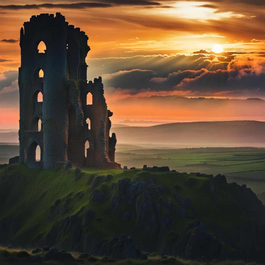 Dough Castle in Ireland at Sunset