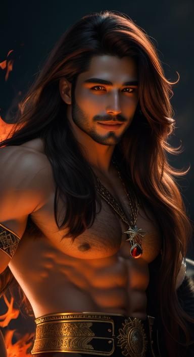 Photorealistic God with Fiery Gaze and Dramatic Lighting