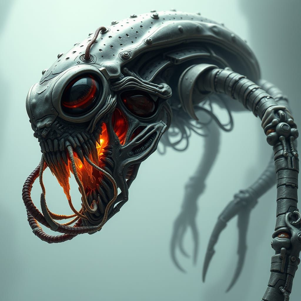 Biomechanical Alien Horror in Dark Futurism Style