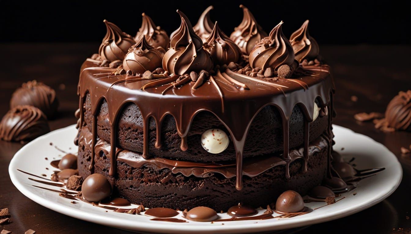 Decadent Chocolate Cake Splash Art Digital Painting