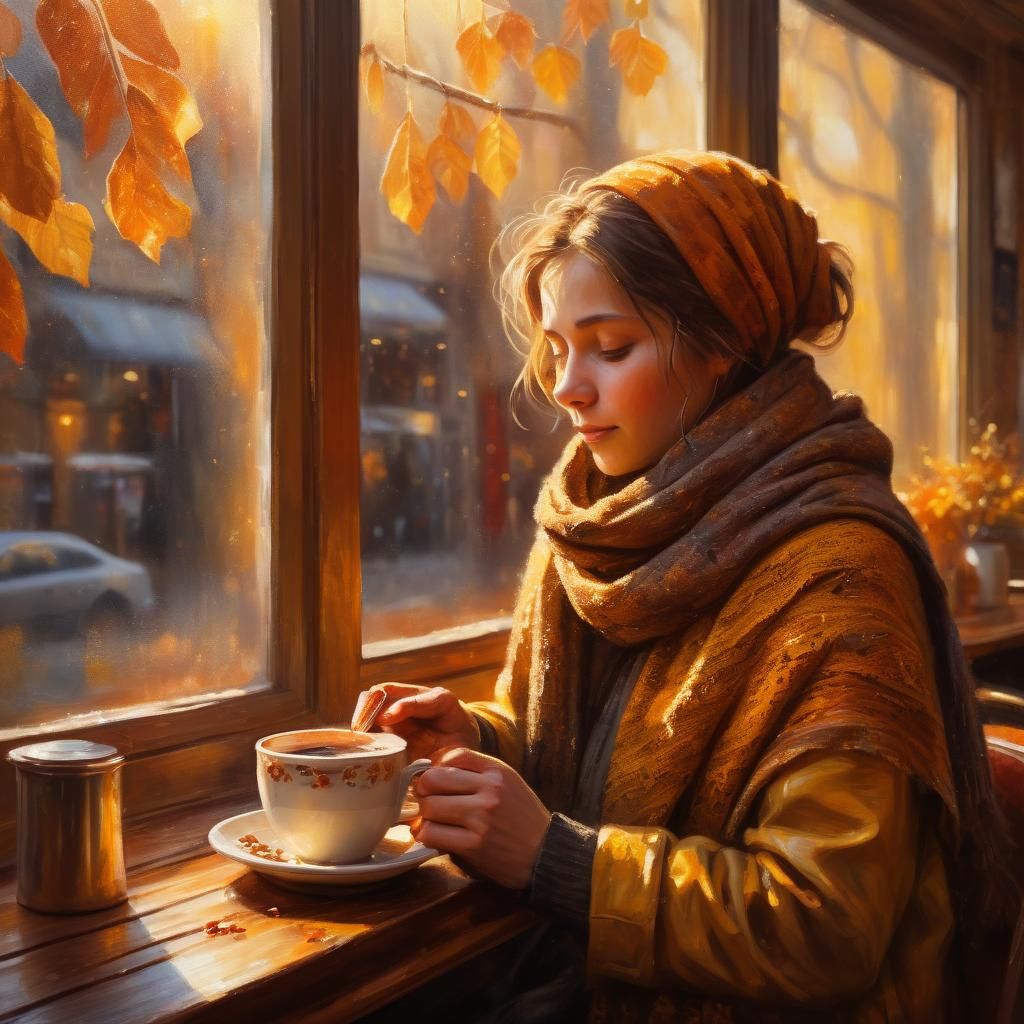 Cozy Cafe Scene in Impressionist Oil Painting