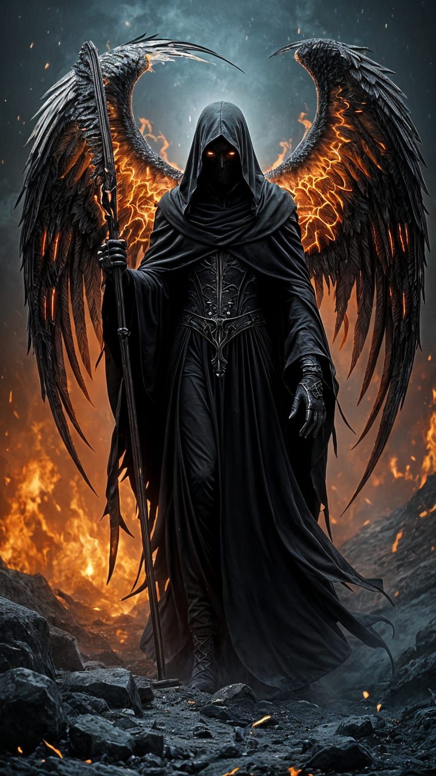 Grim Reaper Silhouette Against Fiery Background