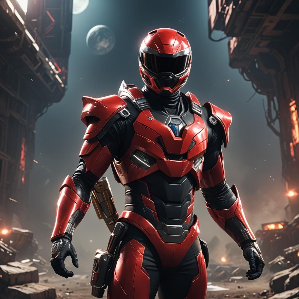 Black Space Ranger in Red Suit: 3D Cinematic Render