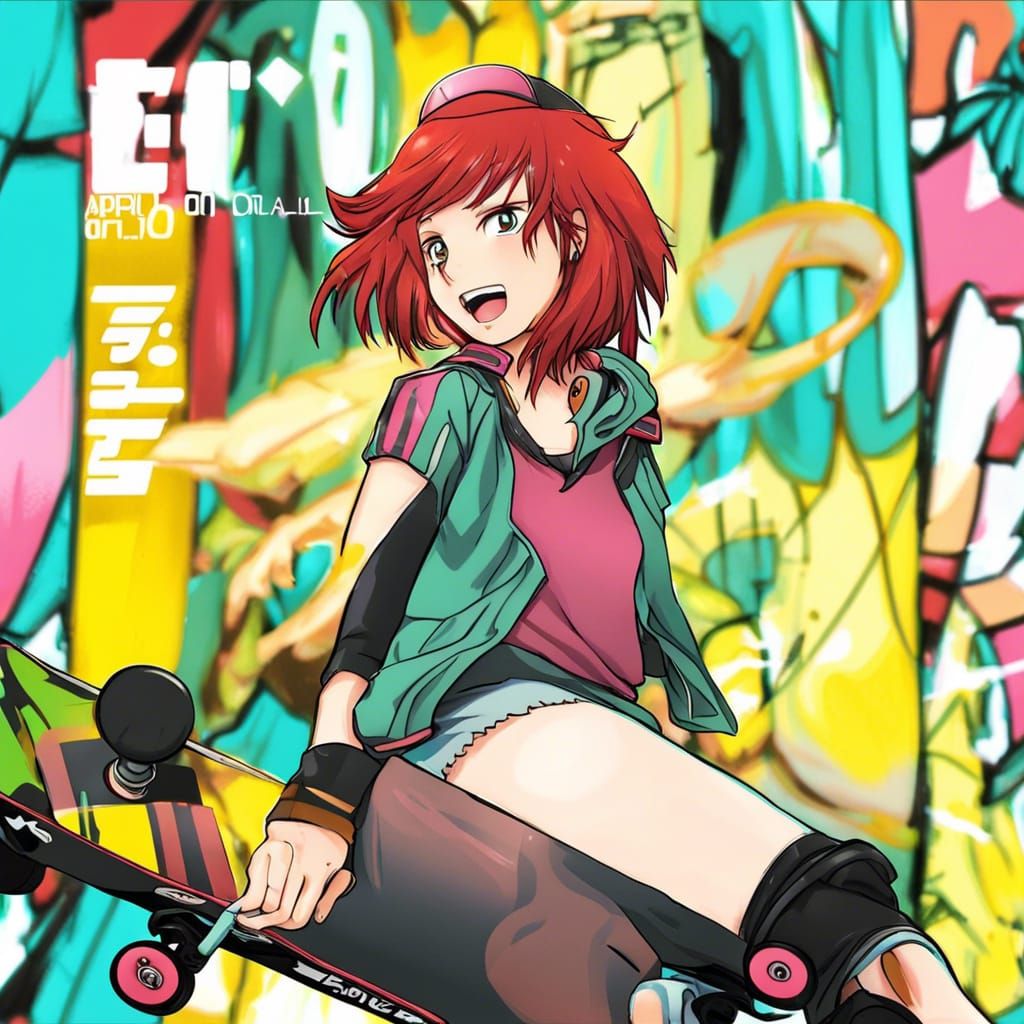 Anime-Style Skateboarder Girl