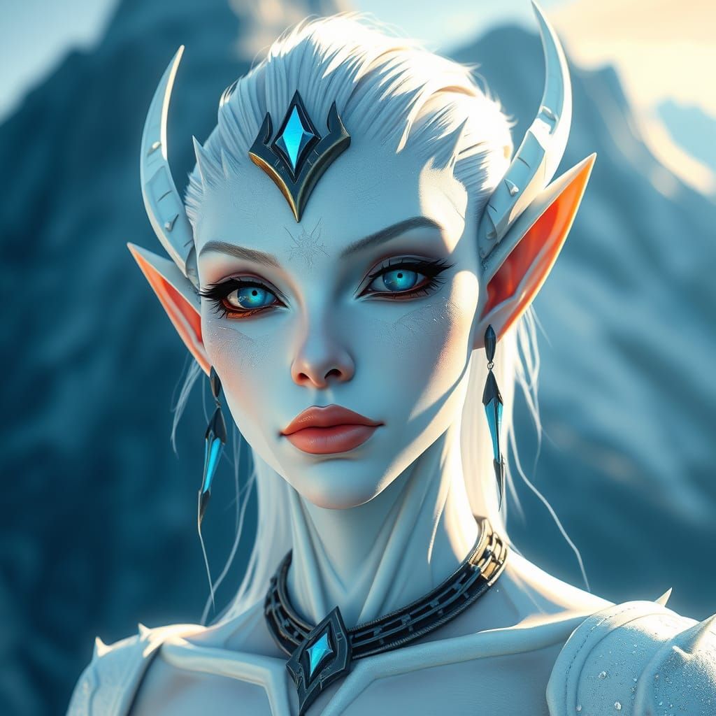 Falmoran Warrior with Iridescent Skin and Crystalline Eyes