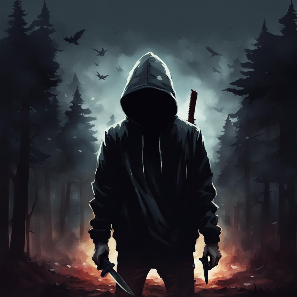 Dark Boy with Knife in Shadowy Setting