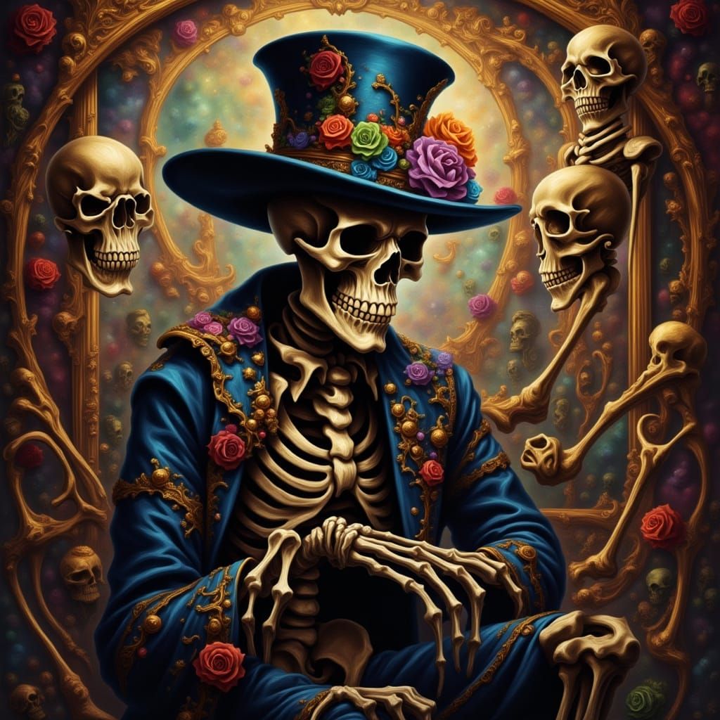 Skeleton Magician Emerges From Card in Dynamic Action Painti...