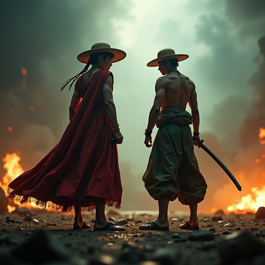 Luffy and Zoro Ready for Battle in Cinematic Style