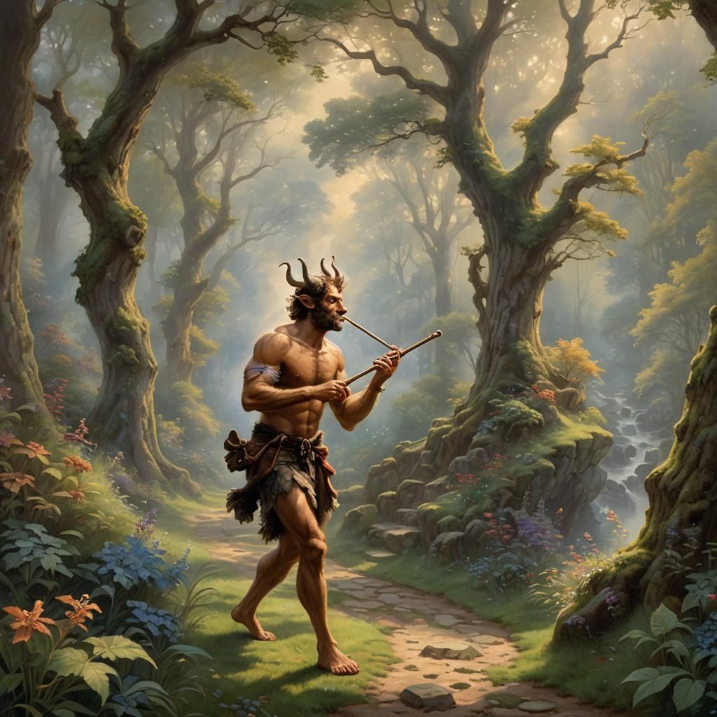 Satyr's Woodland Dance: Ethereal Fantasy Scene