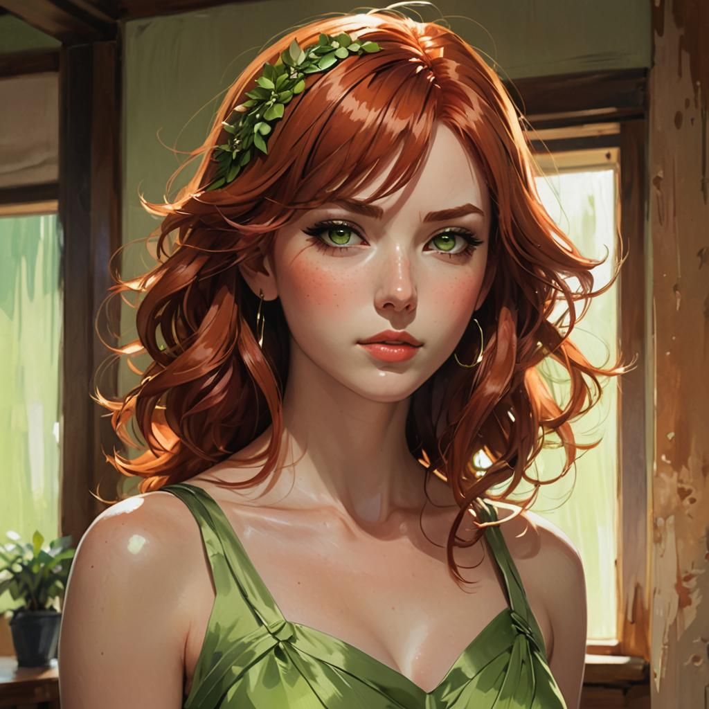 Anime Portrait of Redhead in Vibrant Style