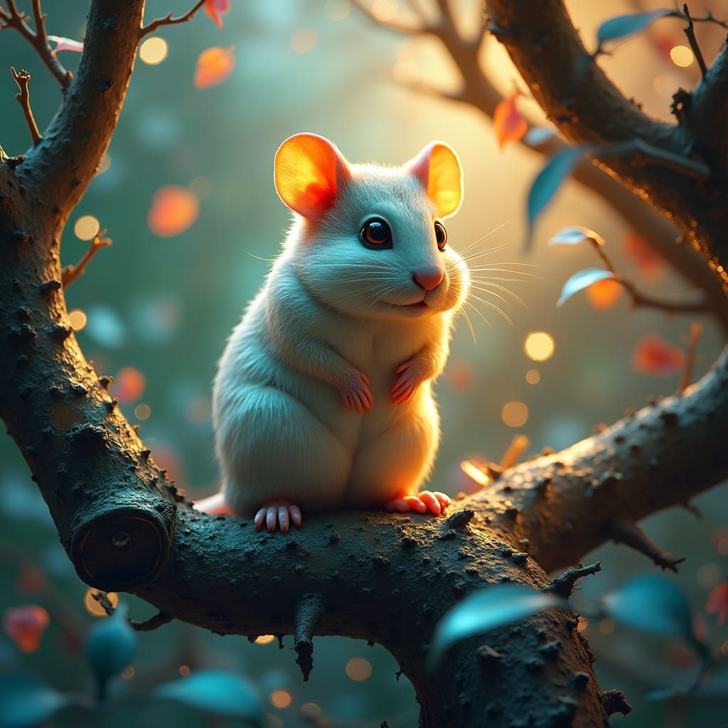 Surreal Banana Hamster on Iridescent Dream Tree