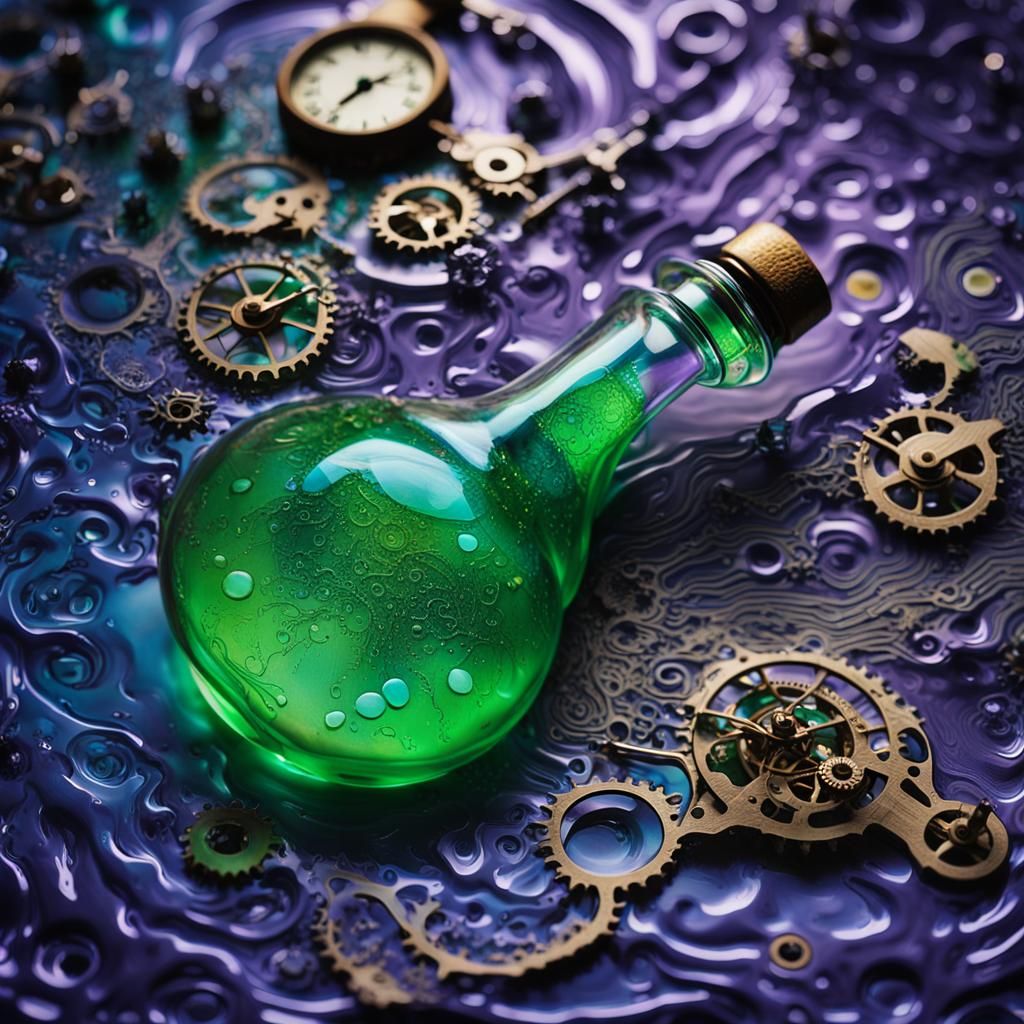 Surreal Flask of Escaping Phrases as Dreamlike Macro Photogr...