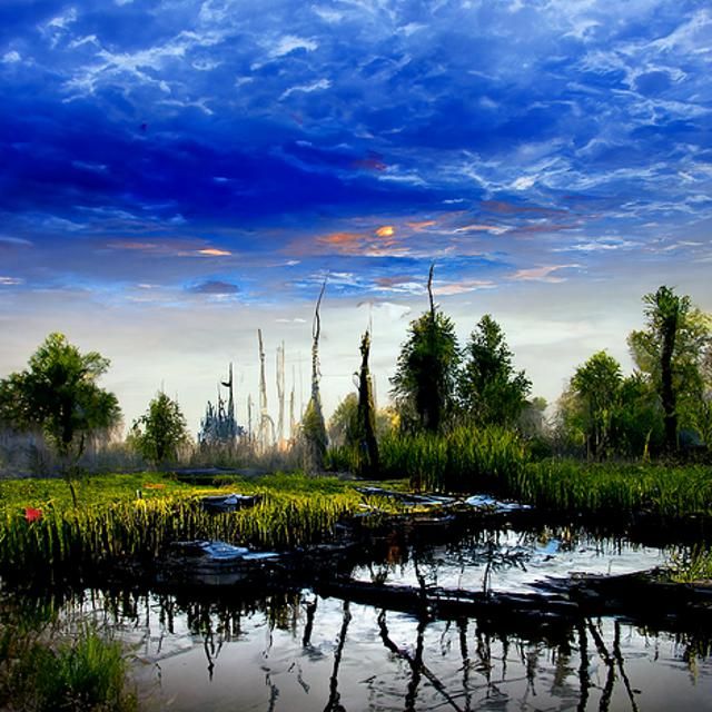 Marshland Twilight: A Landscape Painting