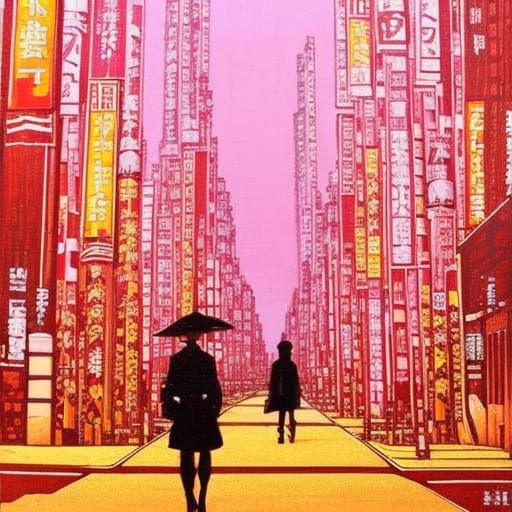 Woman in Shinjuku Street, Mixed Media Art