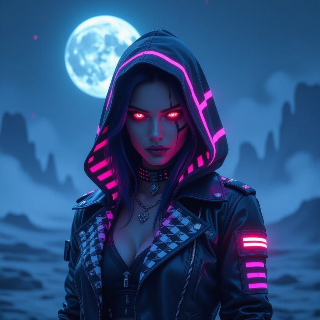 ink wash, mezzotint, mysterious dramatic cyber punk woman wi...