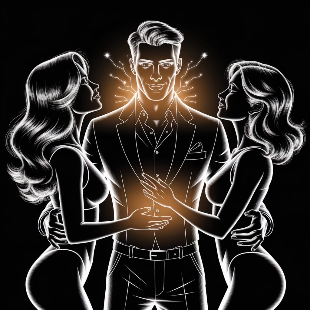 Handsome Man With Two Women in Modern Lab