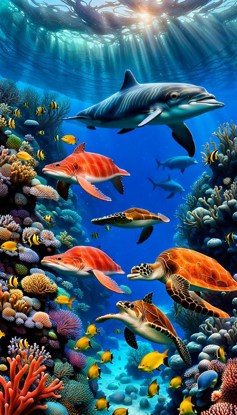 Playful Marine Life in Colorful Coral Reef
