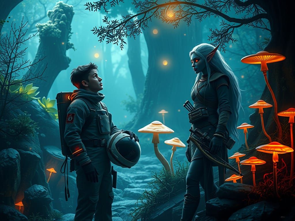 Cosmic Encounter in a Glowing Forest