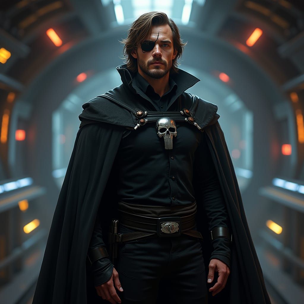 Man with Eye Patch on Starship Bridge