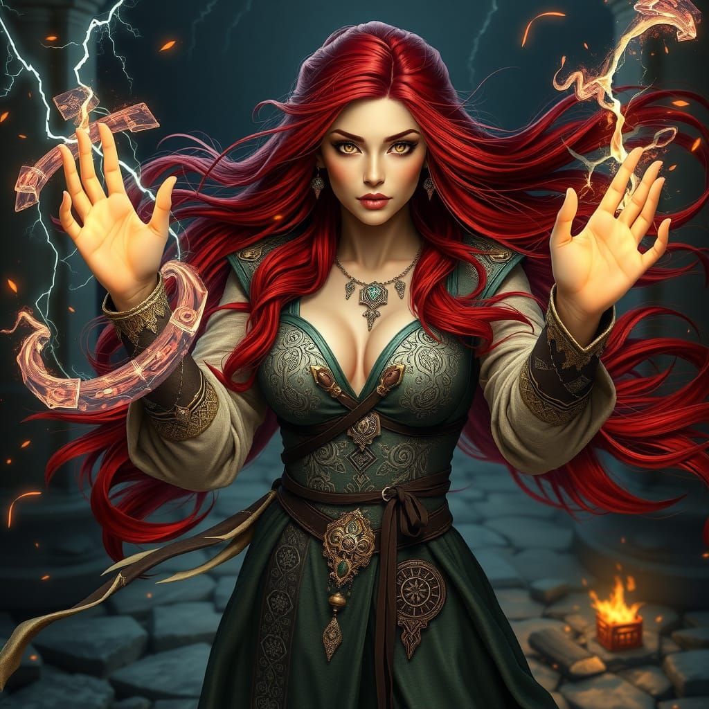 Female Mage Casting a Powerful Spell