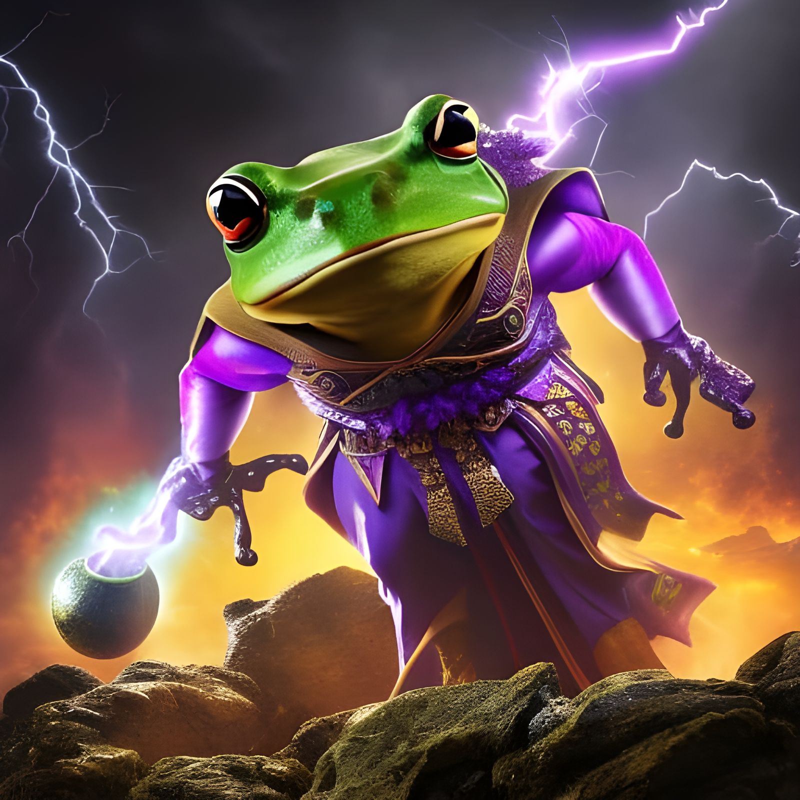 Brutal Frog Sorcerer Wielding Purple Magic
