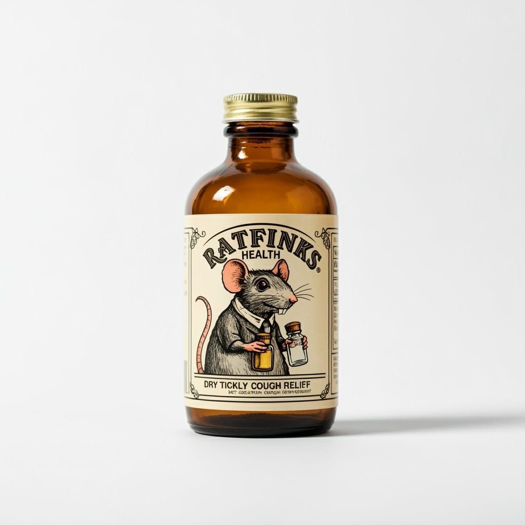 Vintage-Style Ratfinks Health Dry Tickly Cough Relief Bottle