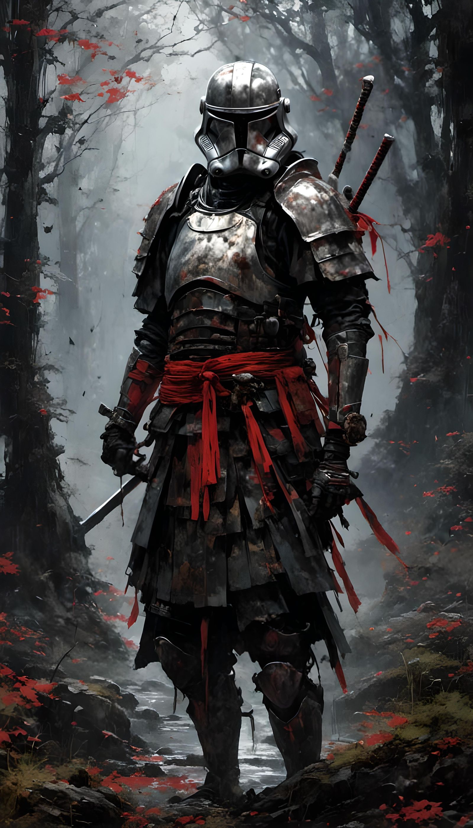 Samurai Stormtrooper in Mystical Forest: 3D Anime Art
