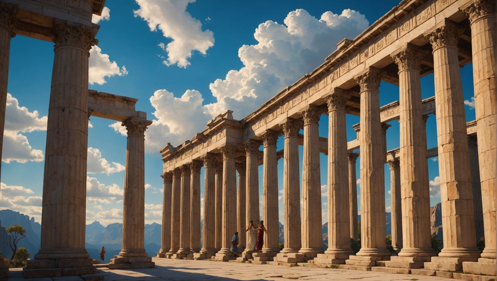 Muses Dancing Among Pillars in Parrish Style