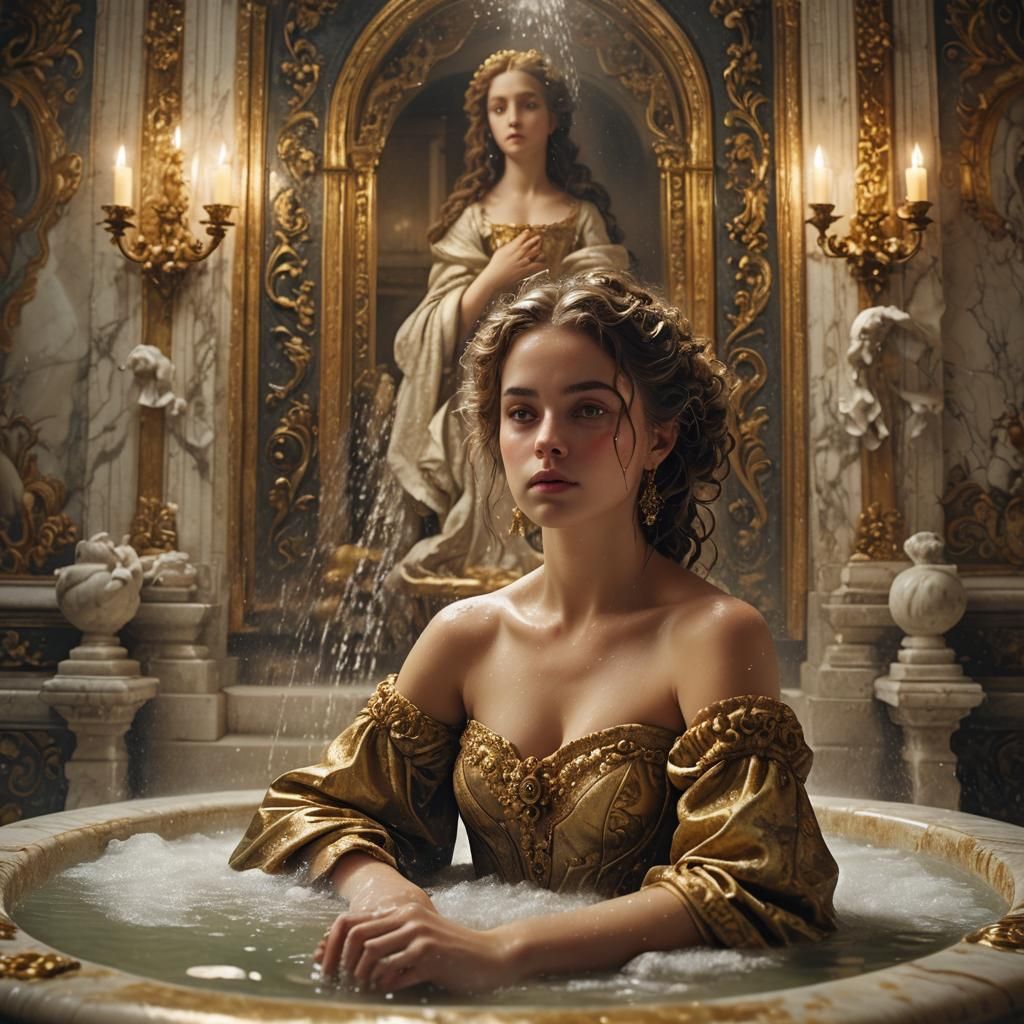 Baroque Girl Showering: Digital Renaissance Painting