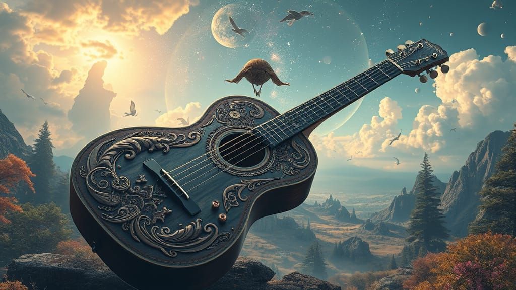 Surreal Acoustic Guitar World: Digital Dreamscape