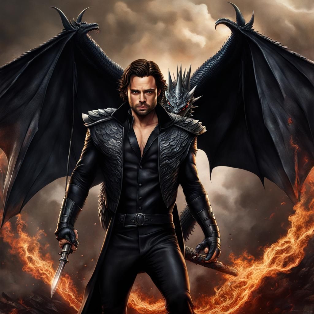 Sebastian Stan as Dragon Sorcerer: Hyperrealistic Portrait