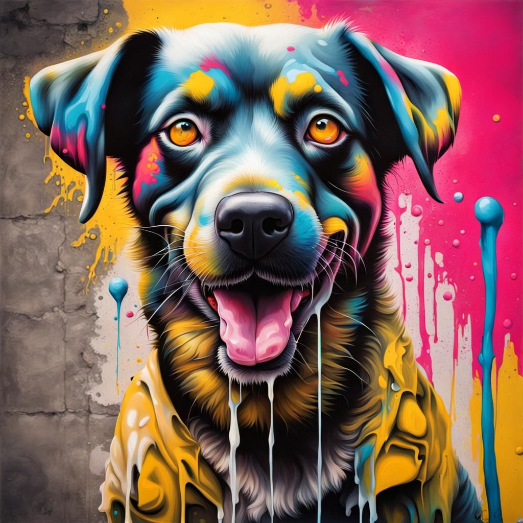 Dog in Graffiti Art with Splash Effects