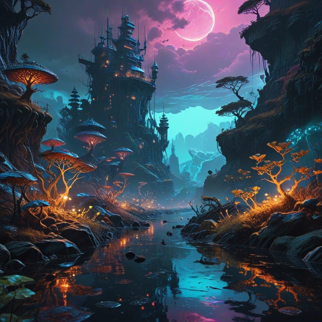 Vibrant Water Wonderland in Hyper-Detailed Alcohol Ink Style