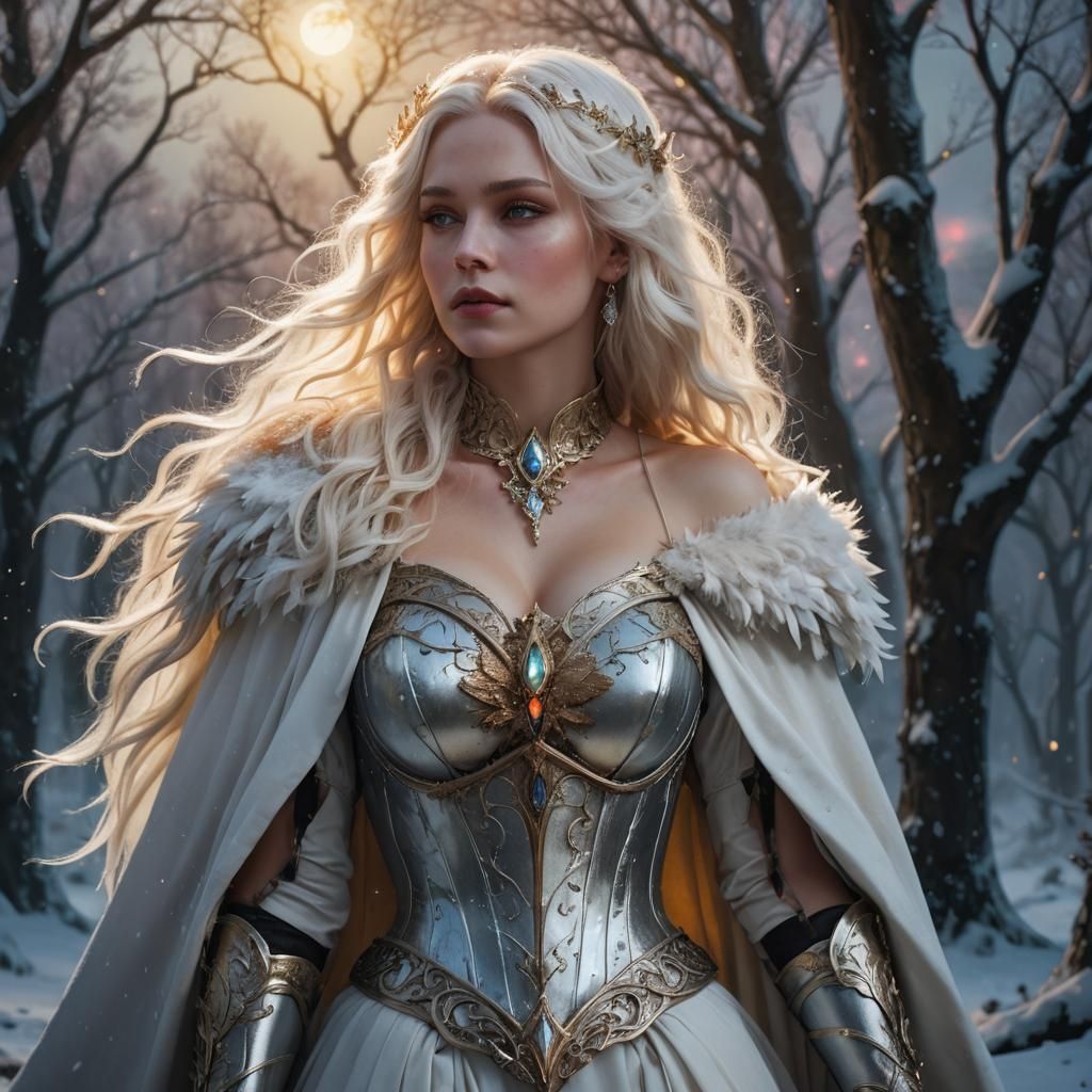 Goddess with Amber Jewelry in Snowy Glade