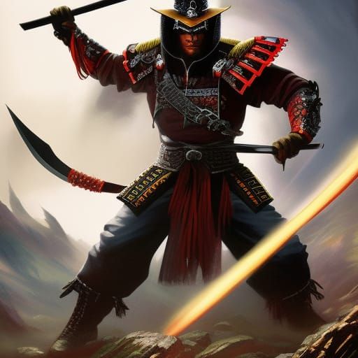 Demon Samurai Action Shot in Detailed Digital Art