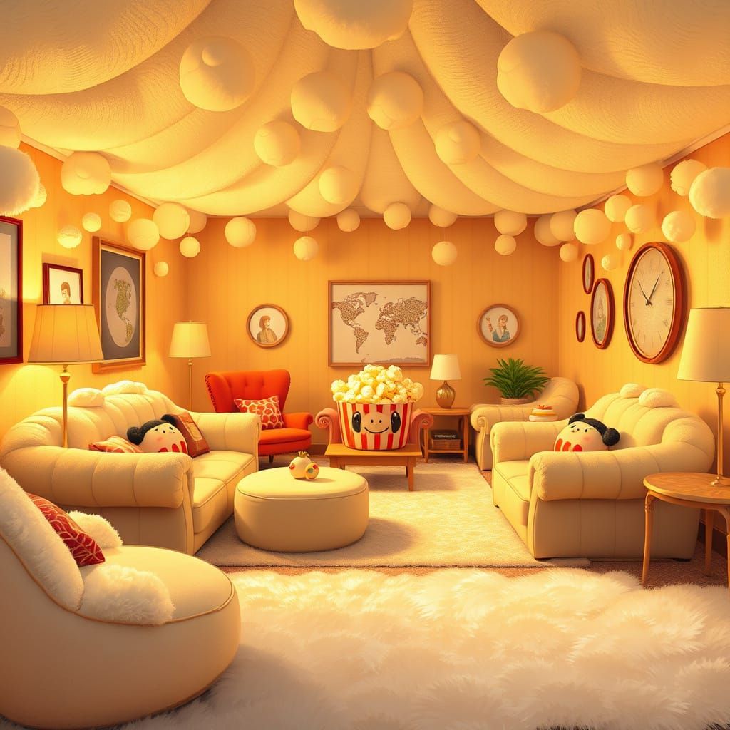 Whimsical Popcorn Haven in Warm Golden Light