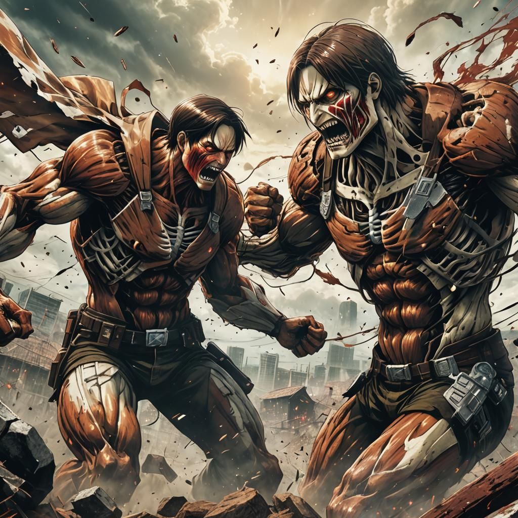 Epic Titan Battle in Anime Style