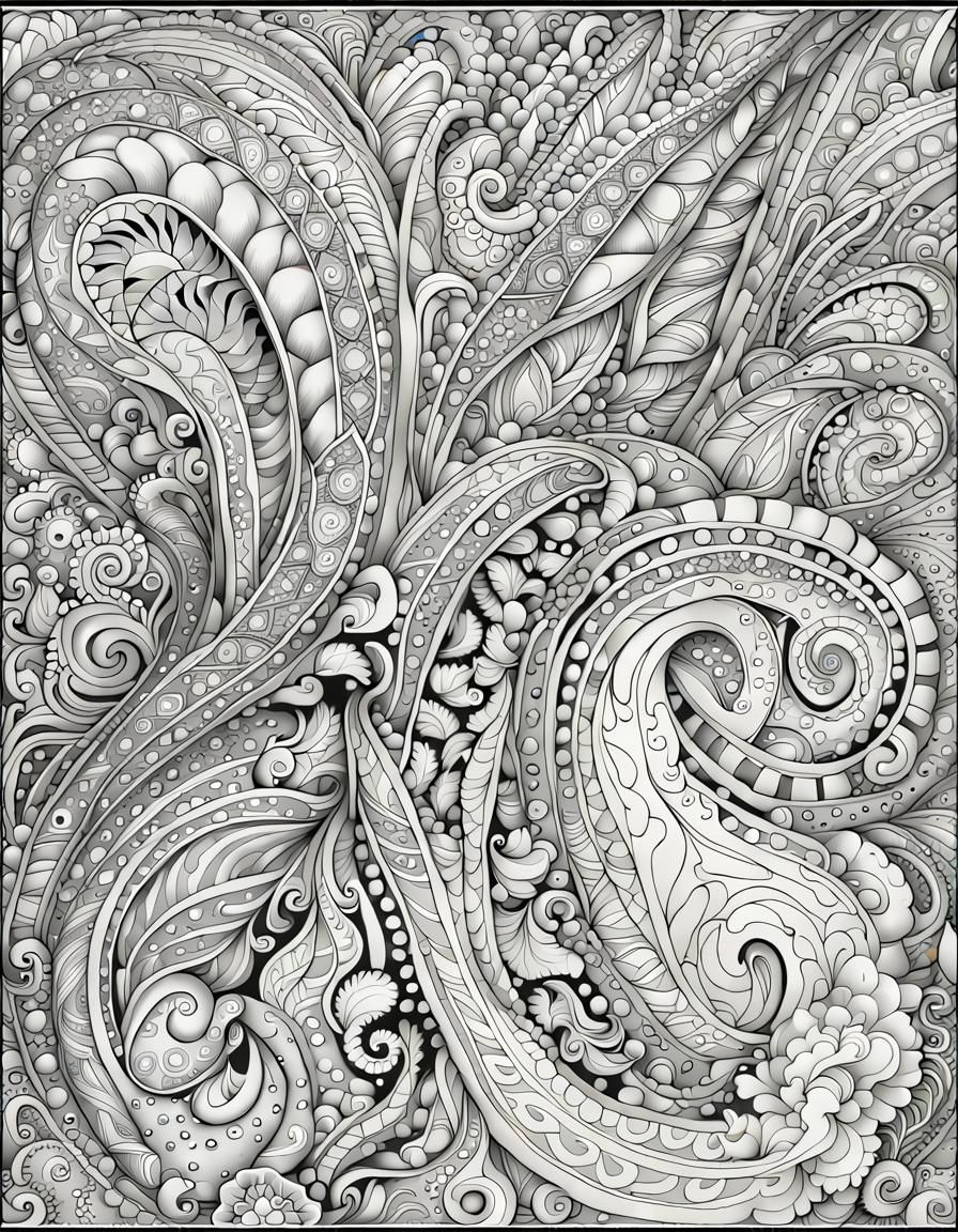 Abstract Paisley Pattern Line Drawing for Coloring Book
