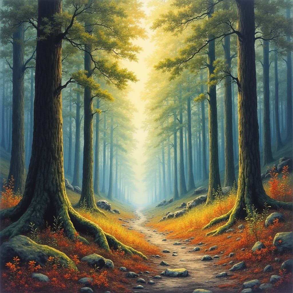 Wonderful Forest Landscape in Watercolor Style