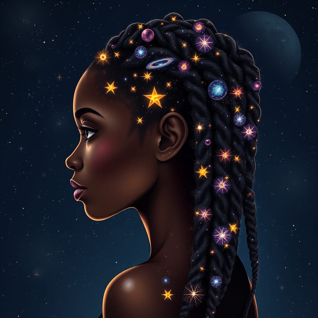 Celestial Braids: An Afrofuturist Starry Hairstyle