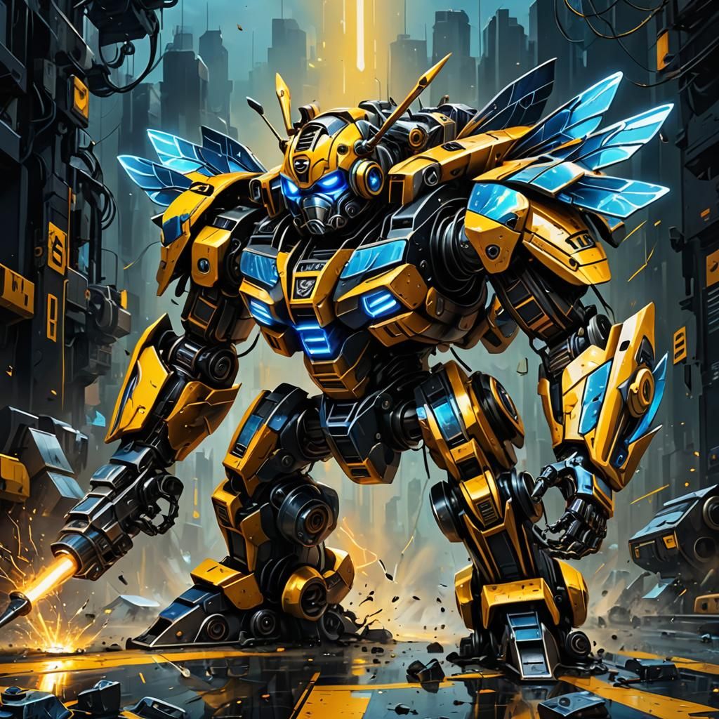 Bumblebee Transformer Electric Iron in Sci-Fi Oil Painting