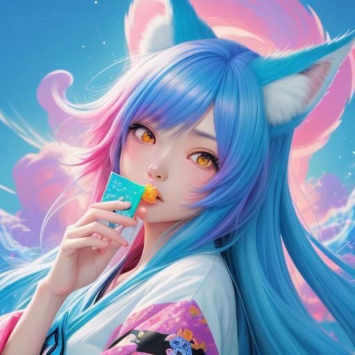 Anime Girl with Fox Ears and Gum Candy